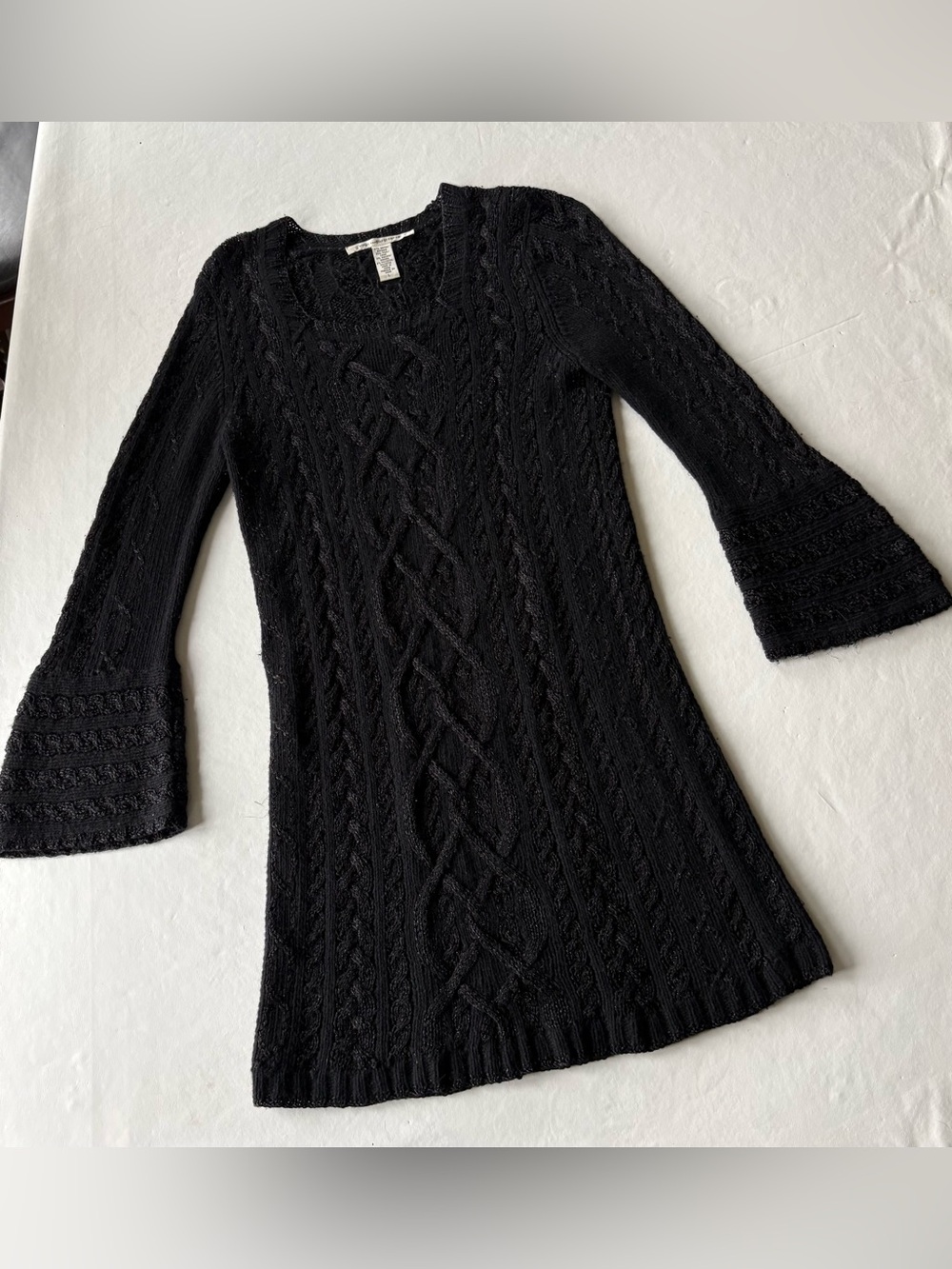 Diane Von Furstenberg Black Cable Knit Sweater Dress - Size Large